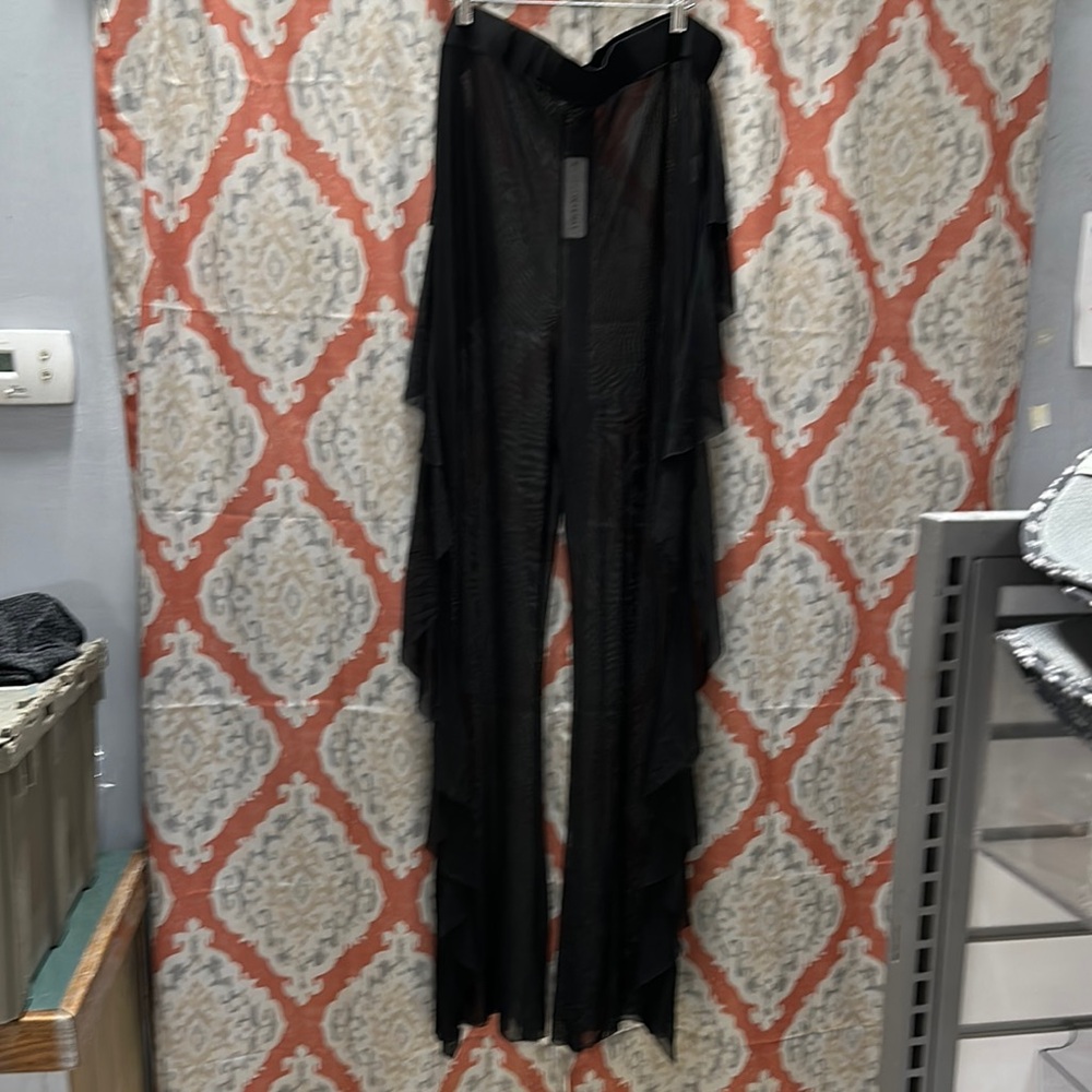 Elegant Black Sheer Ruffled Women's coverup pants